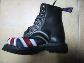 Kožené topánky Steadys 8.dierkové modročierne s Britskou vlajkou na špičke 